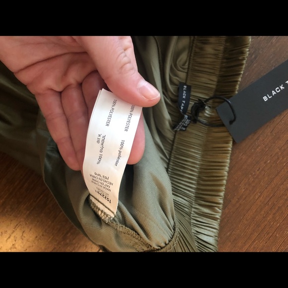 Dex Black Tape Olive Green Satin Wide Leg pant - Picture 3 of 4